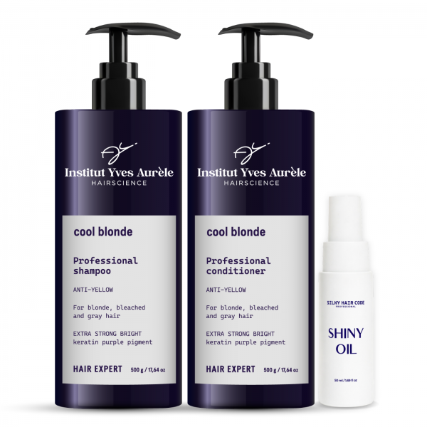 Premium-Pflegeritual für blondes Haar – Shampoo 500 ml + Spülung 500 ml + regenerierendes Haaröl 50 ml als Geschenk