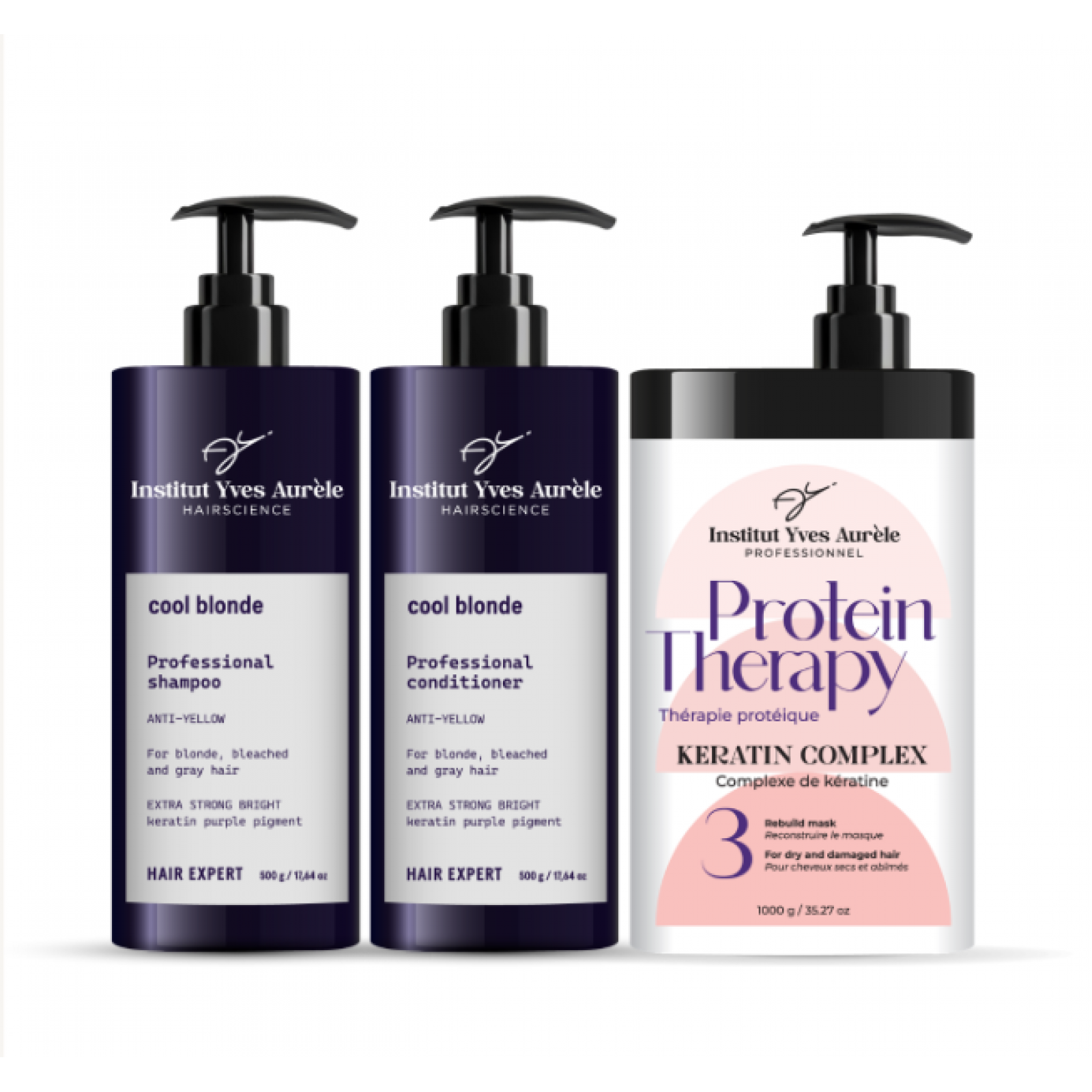 COOL BLONDE: Haarbehandlung zur Neutralisierung gelber Töne (Shampoo 500 ml + Conditioner 500 ml)+Protein-therapie-Haarmaske (1000g) COOL BLONDE: Haarbehandlung zur Neutralisierung gelber Töne (Shampoo 500 ml + Conditioner 500 ml)+Protein-therapie-Haarmaske (1000g)