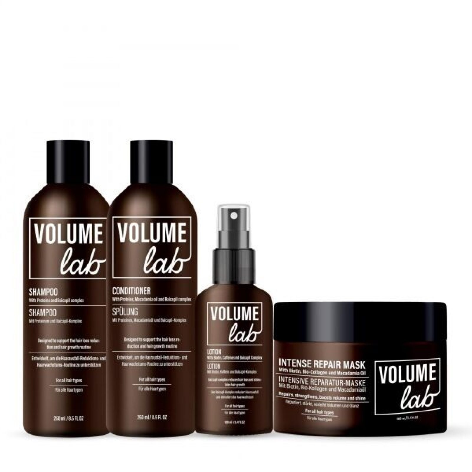 Volume Lab Shampoo, Spülung, Lotion und Haarmaske Volume Lab Shampoo, Spülung, Lotion und Haarmaske