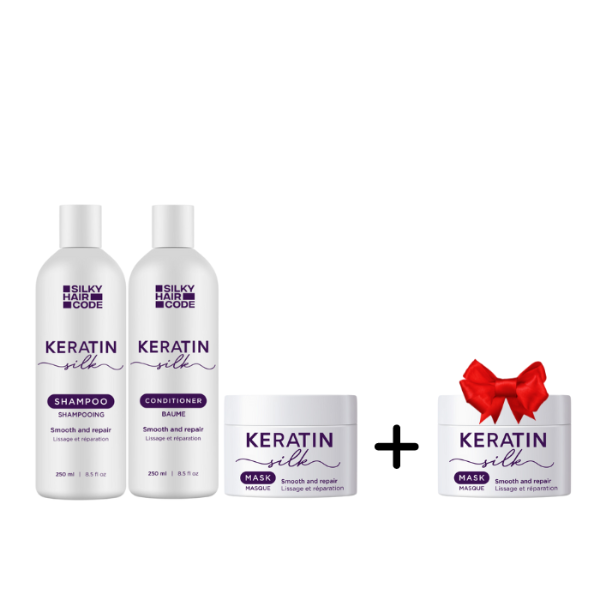 KERATIN SILK Intensiv-Regenerationsset für geschädigte Haarstruktur: Shampoo, Spülung, Maske + Geschenk